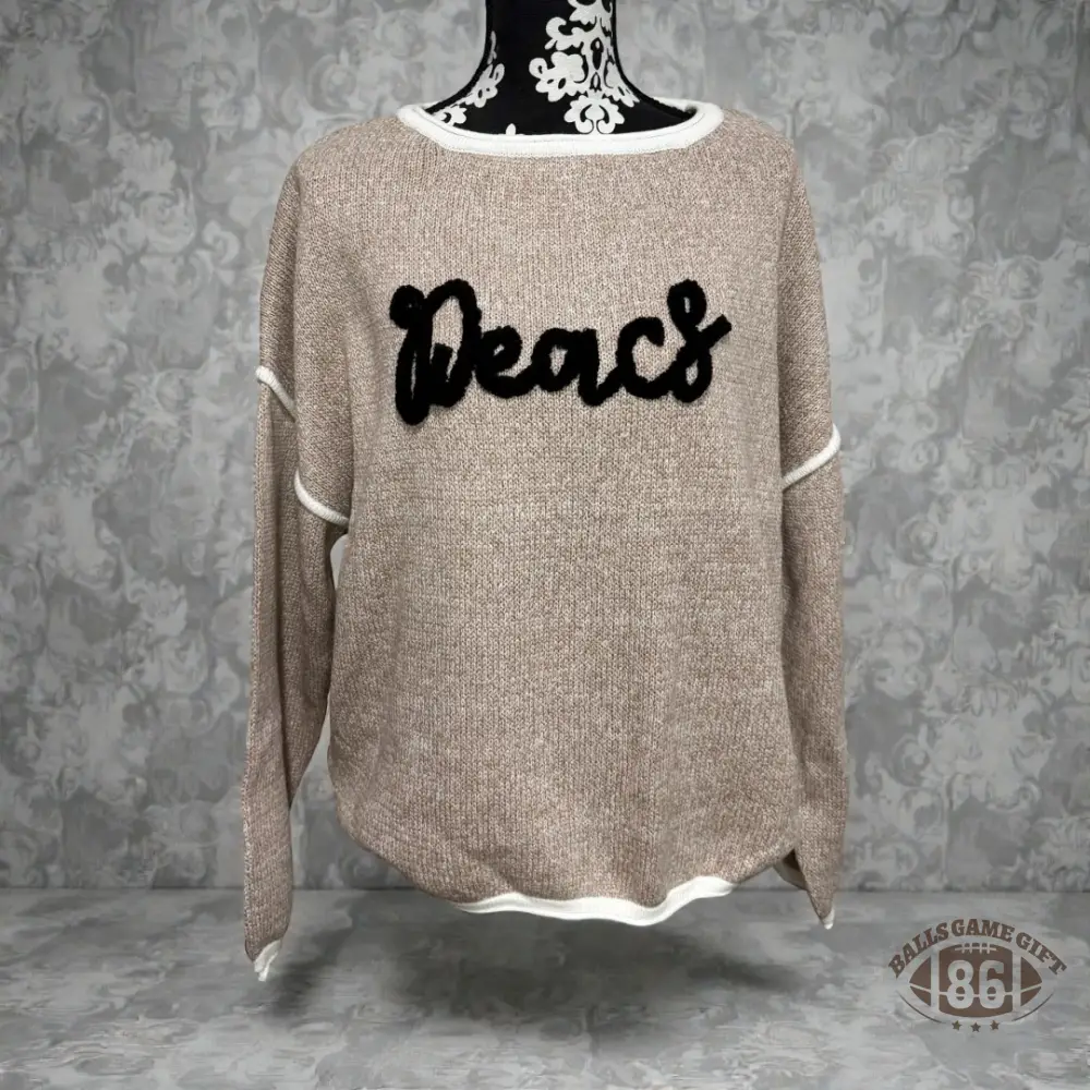 Chenille Letter Boat Neck Knit Sweater | Women Casual Fall Pullover