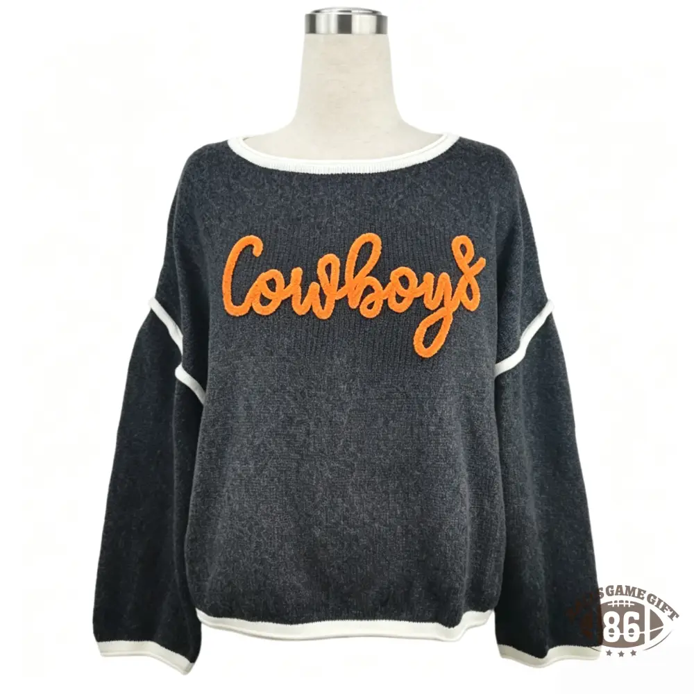 Chenille Letter Boat Neck Knit Sweater | Women Casual Fall Pullover