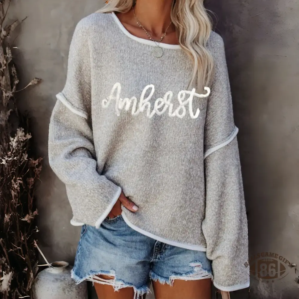 Chenille Letter Boat Neck Knit Sweater | Women Casual Fall Pullover