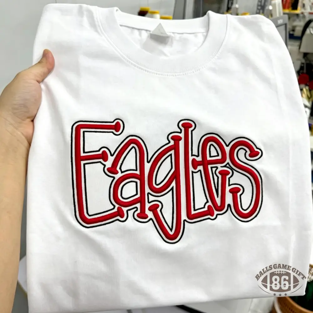 Custom 3D Puff Embroidery Eagles Mascot T-shirt