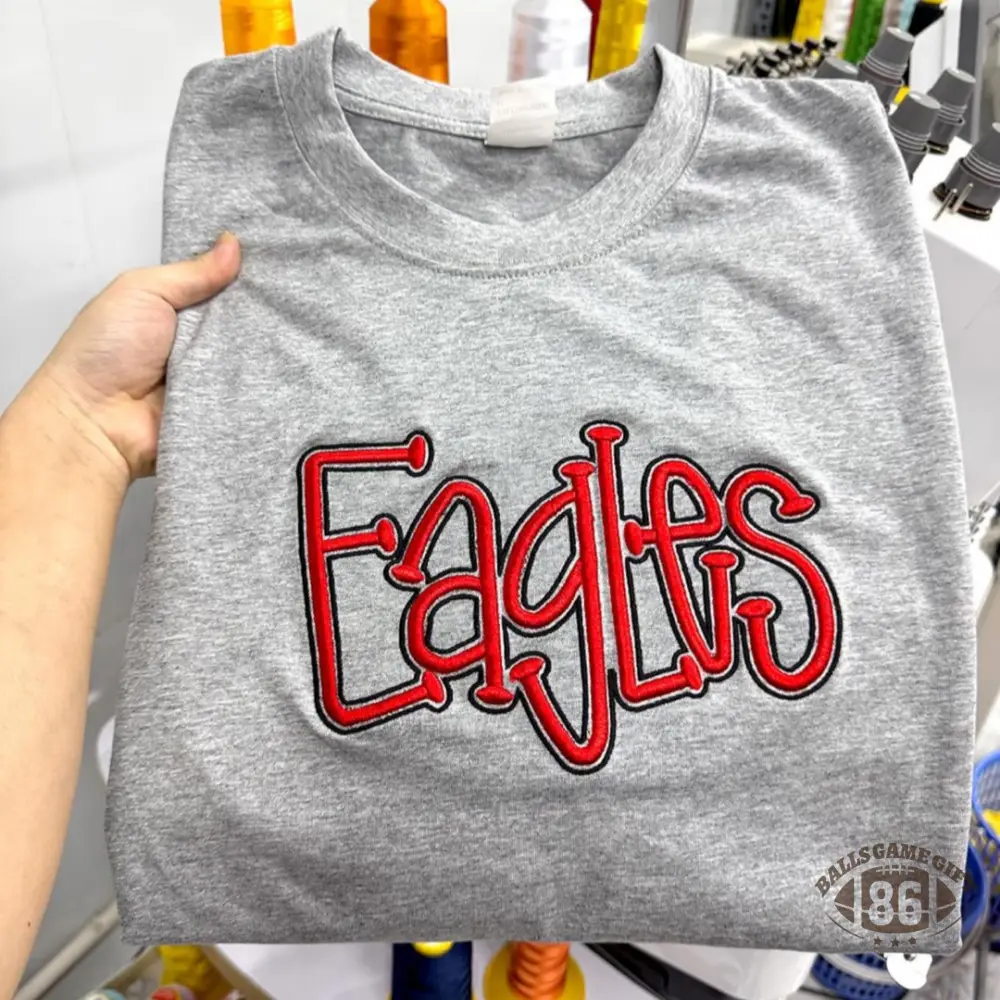 Custom 3D Puff Embroidery Eagles Mascot T-shirt