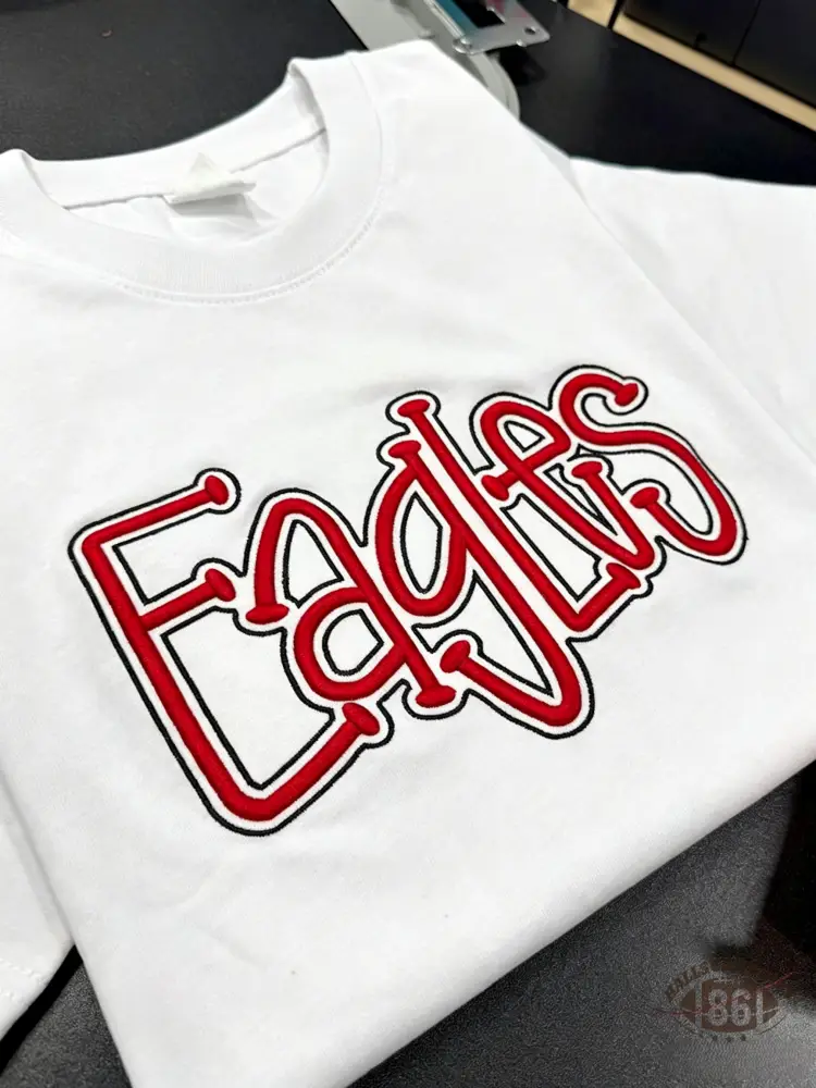 Custom 3D Puff Embroidery Eagles Mascot T-shirt