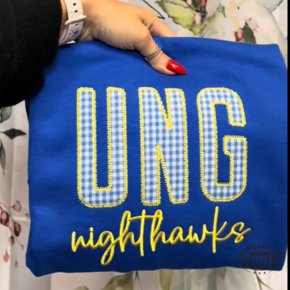 Custom American Campus Gingham  School & Team Name Embroidered Sweatshirt