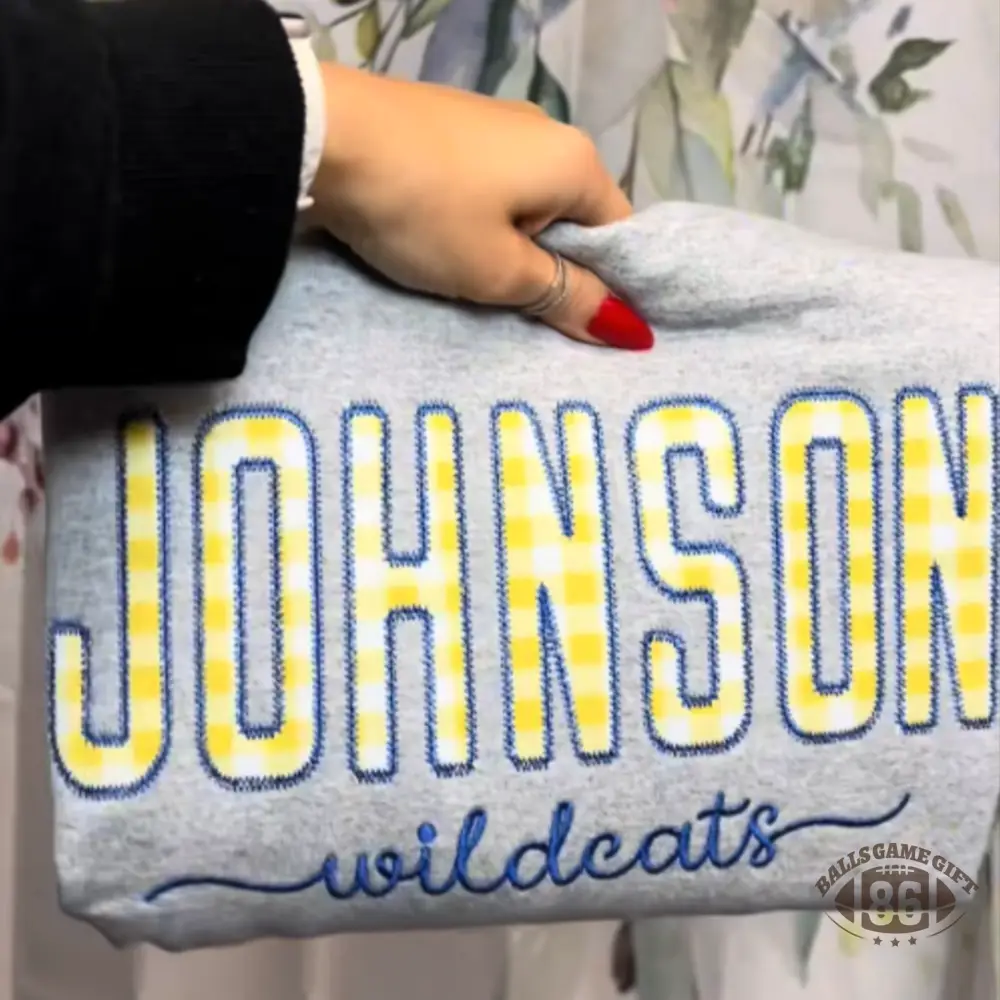 Custom American Campus Gingham  School & Team Name Embroidered Sweatshirt