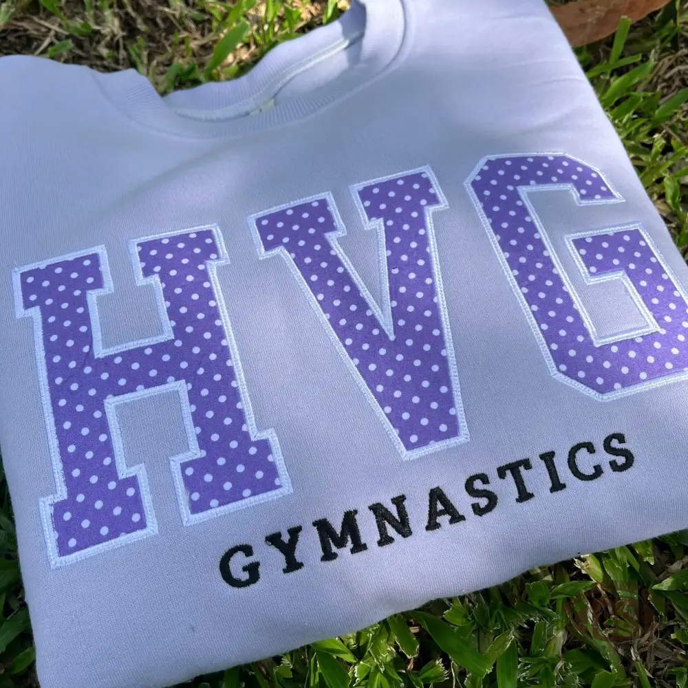 Custom Applique Embroidered Polka Dot Team Sweatshirt, Personalized School Spirit Gymnastics Gift