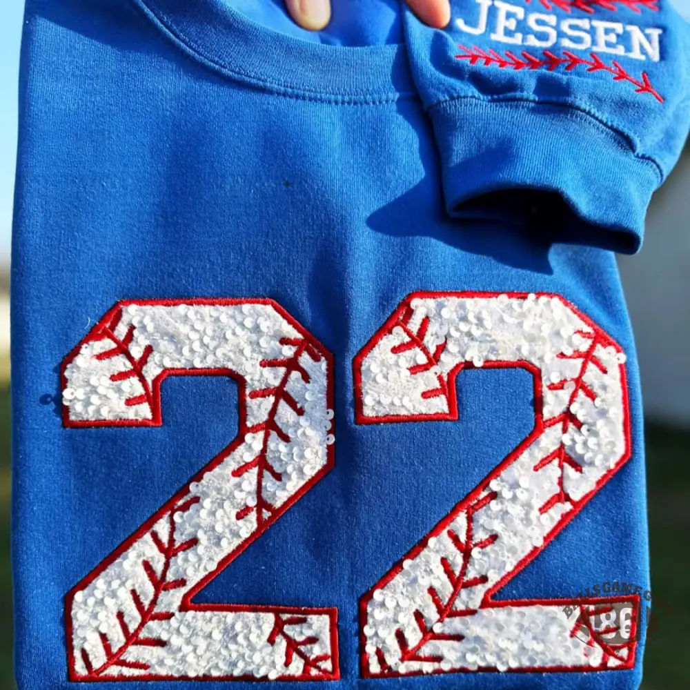 Custom Baseball Mom Sweatshirt, Sequin Applique, Team Spirit Crewneck, Personalized Player Number Shirt