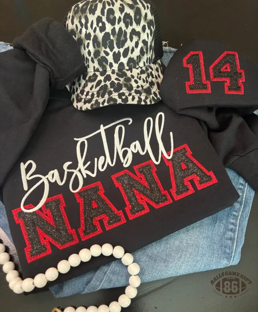 Custom Basketball Embroidery Glitter Bling Crewneck