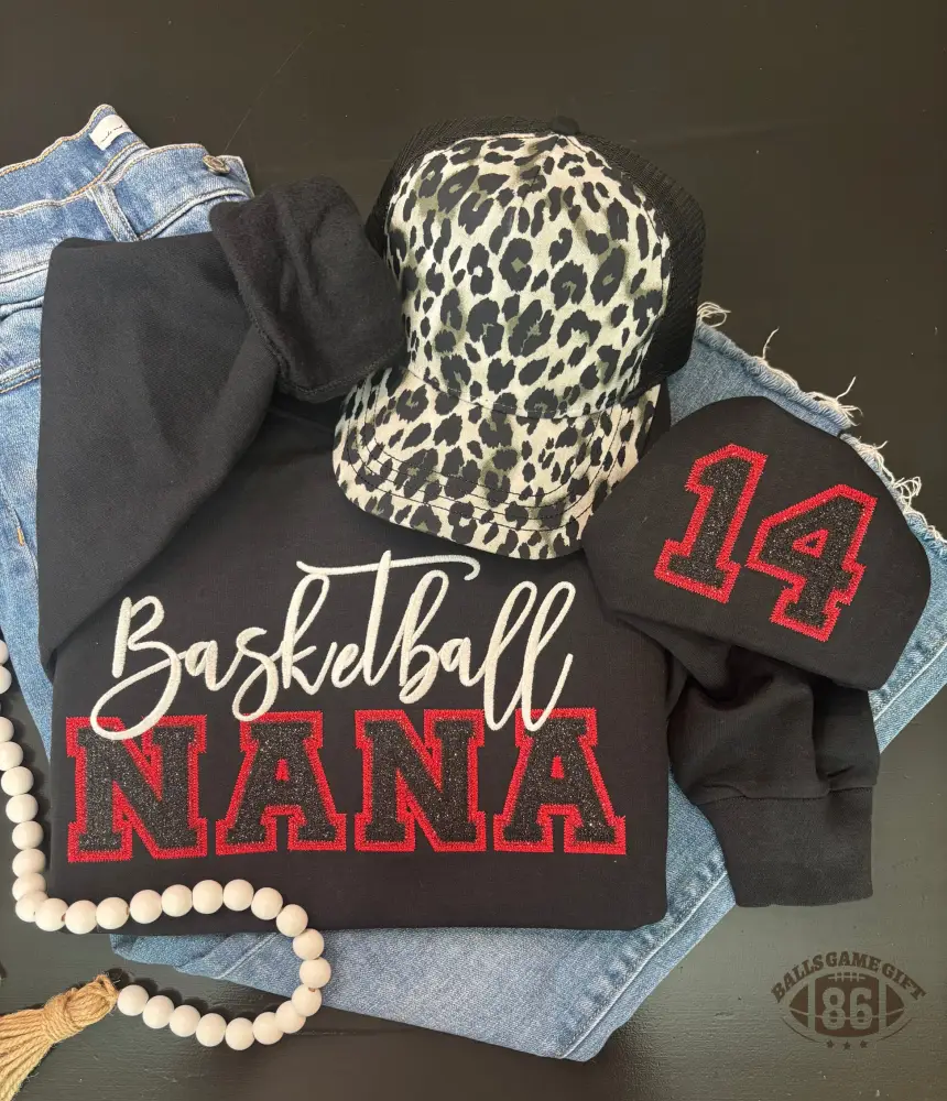 Custom Basketball Embroidery Glitter Bling Crewneck