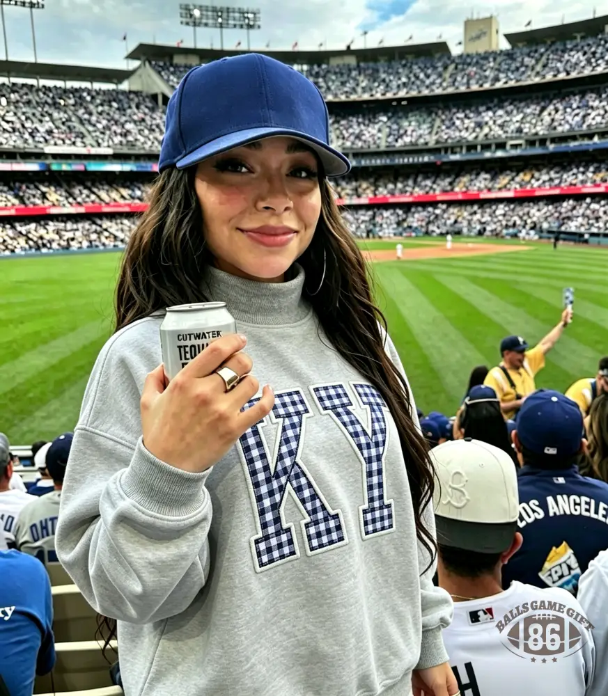 Custom Blue & White Plaid Letter Mock Neck Oversized Sweatshirt | Varsity Game Day Pullover
