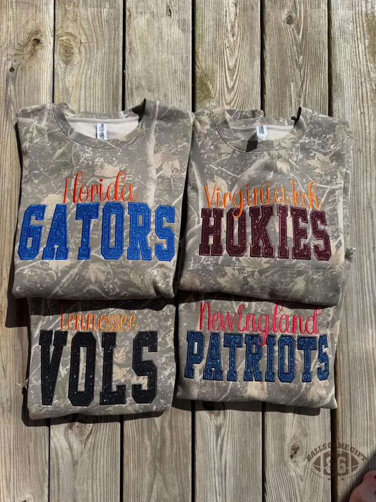 Custom Camo Crewneck Glitter Appliqué Embroidery Game Day Sweatshirt 