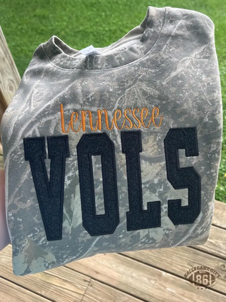 Custom Camo Crewneck Glitter Appliqué Embroidery Game Day Sweatshirt 