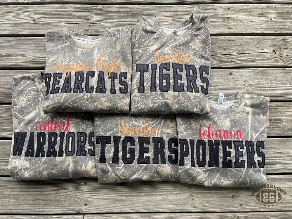 Custom Camo Crewneck Glitter Appliqué Embroidery Game Day Sweatshirt 