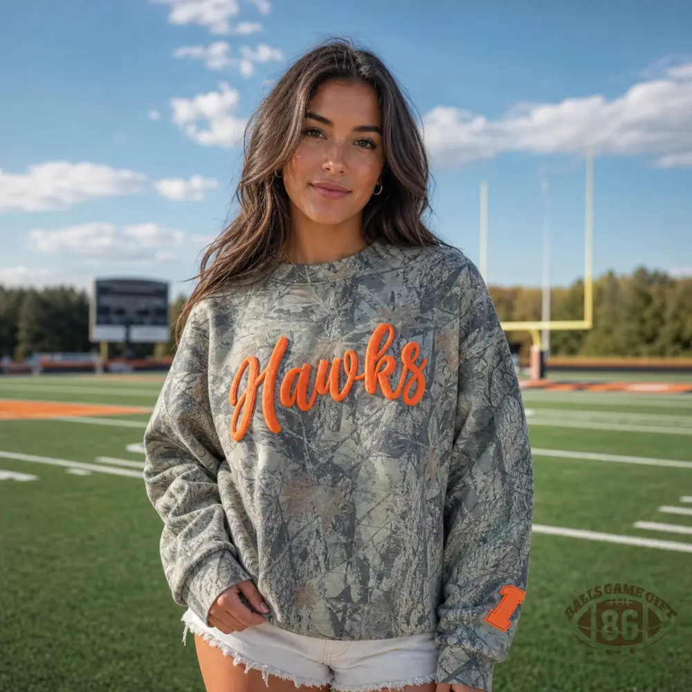 Custom Camo Game Day School Spirit Puff Print Cursive Team Name Sweatshirt