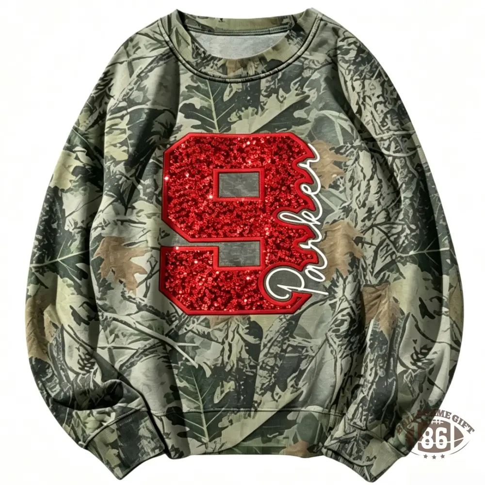 Custom Camo Leopard Sequin Number & Name Sports Mom Sweatshirt