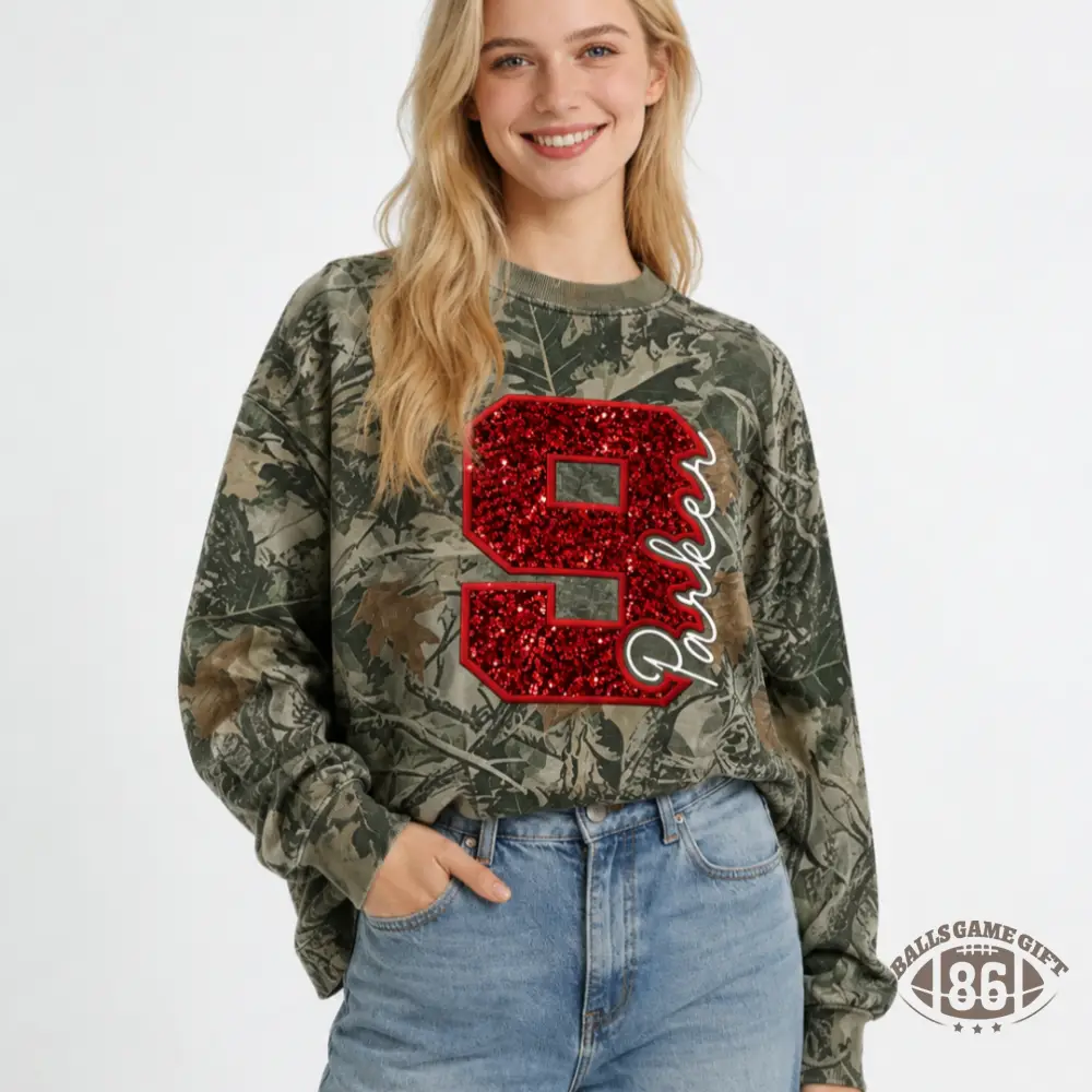 Custom Camo Leopard Sequin Number & Name Sports Mom Sweatshirt