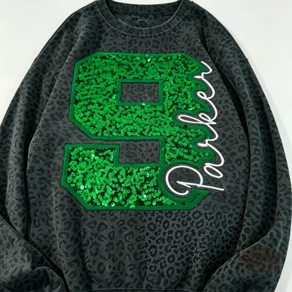 Custom Camo Leopard Sequin Number & Name Sports Mom Sweatshirt
