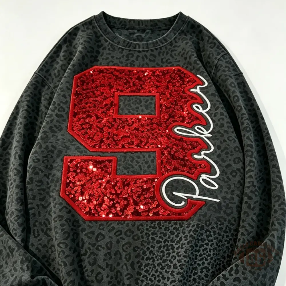 Custom Camo Leopard Sequin Number & Name Sports Mom Sweatshirt