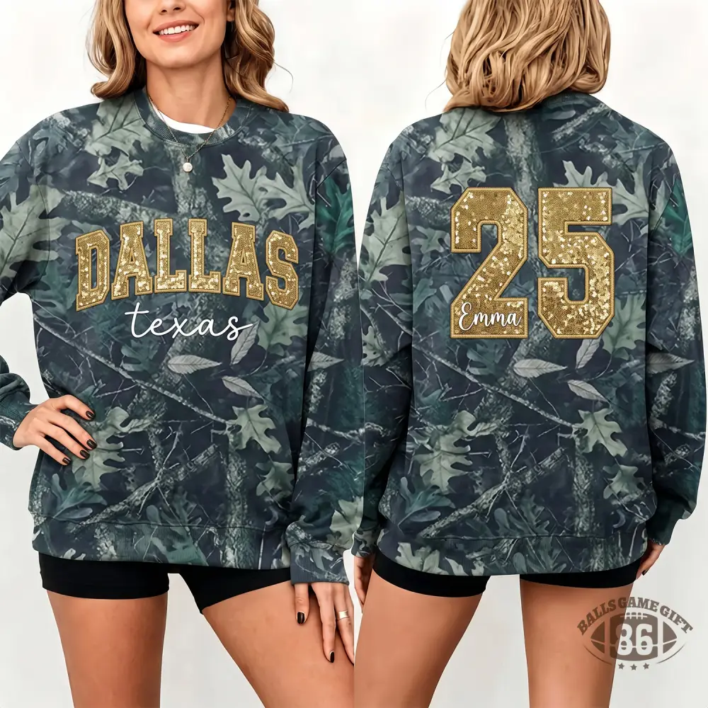 Custom Camo Leopard Sweatshirt, Front City Name & Back Number Sports Print Oversized Crewneck Pullover