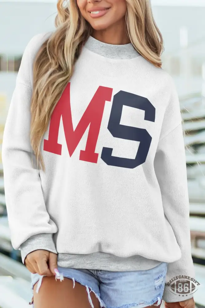 Custom Casual Campus Style MS Letter Print Reversible Oversize Mock Neck Sweatshirt