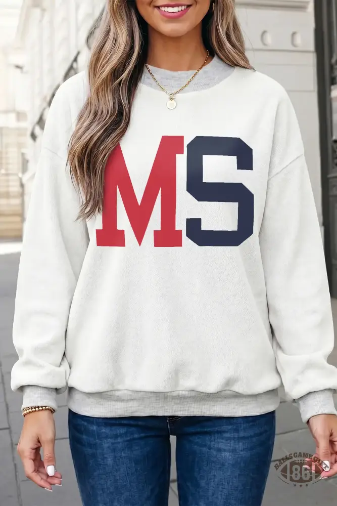 Custom Casual Campus Style MS Letter Print Reversible Oversize Mock Neck Sweatshirt