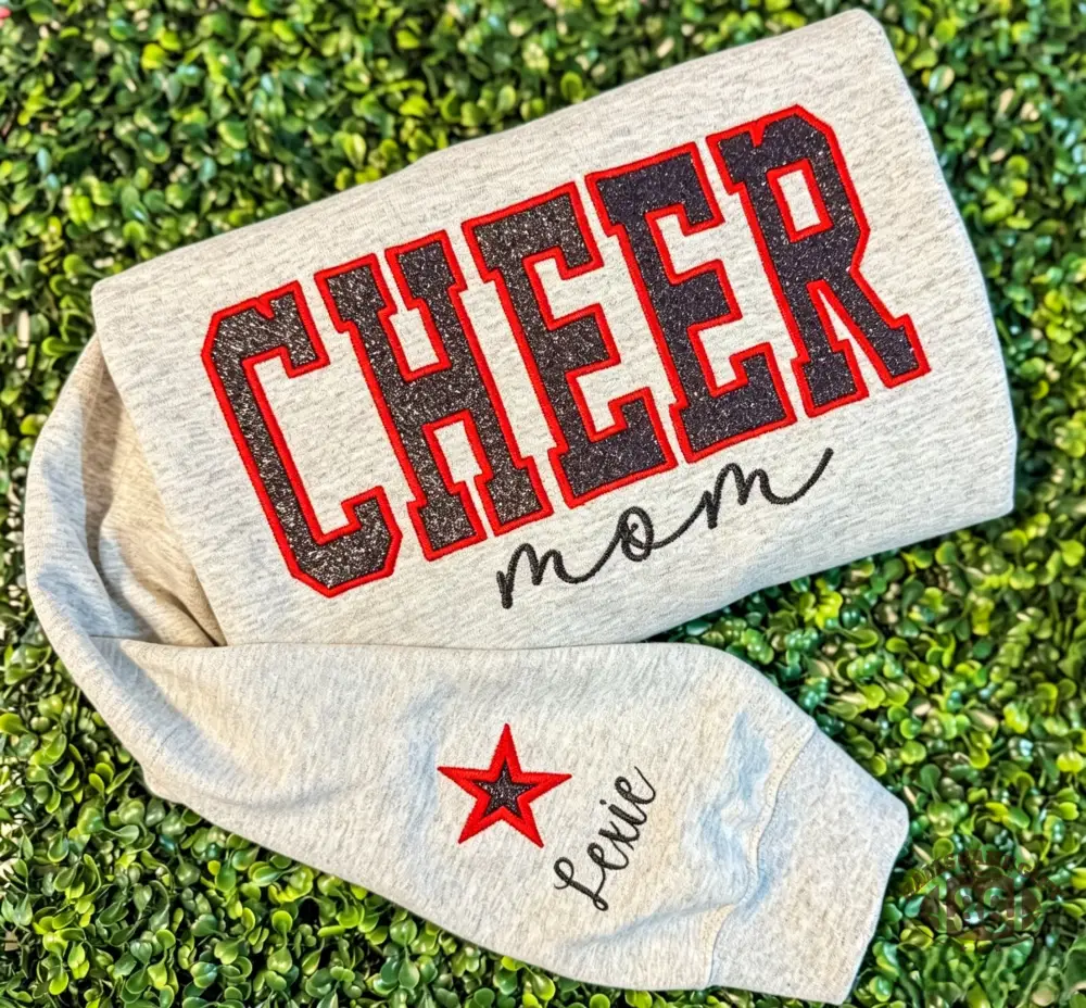 Custom Cheer Mom Embroidered Sweatshirt | Personalized Glitter Cheer Mama Crewneck