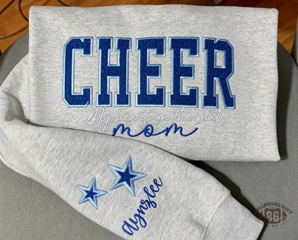 Custom Cheer Mom Embroidered Sweatshirt | Personalized Glitter Cheer Mama Crewneck