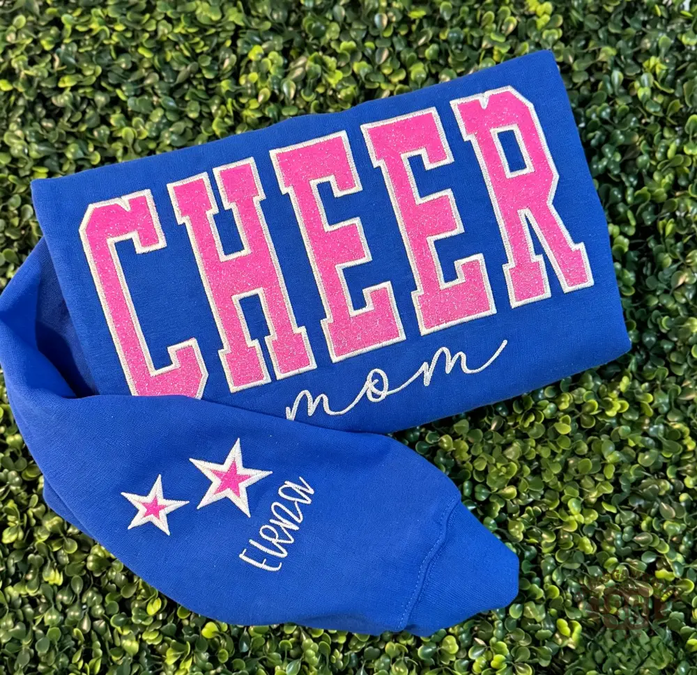Custom Cheer Mom Embroidered Sweatshirt | Personalized Glitter Cheer Mama Crewneck
