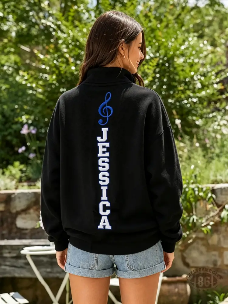 Custom Cheer Mom Game Day Sweatshirt with Custom Name Bow & Sleeve Treble Clef Embroidery