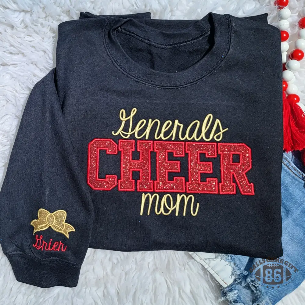 Custom Cheer Mom Glitter Chenille Sweatshirt with Kid Name Bow Embroidery Gift
