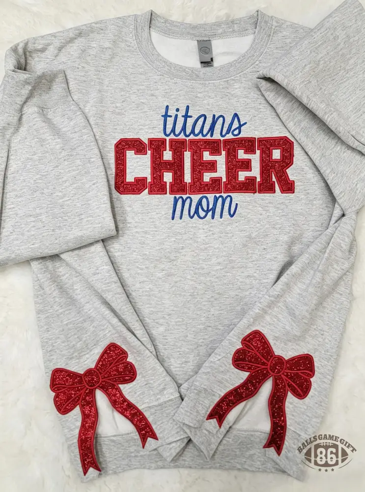Custom Cheer Mom Glitter Chenille Sweatshirt with Kid Name Bow Embroidery Gift