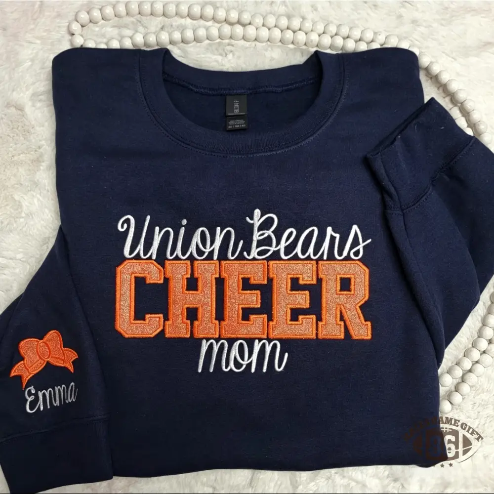 Custom Cheer Mom Glitter Chenille Sweatshirt with Kid Name Bow Embroidery Gift