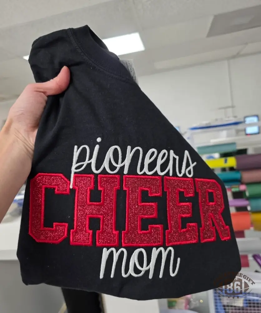 Custom Cheer Mom Glitter Chenille Sweatshirt with Kid Name Bow Embroidery Gift
