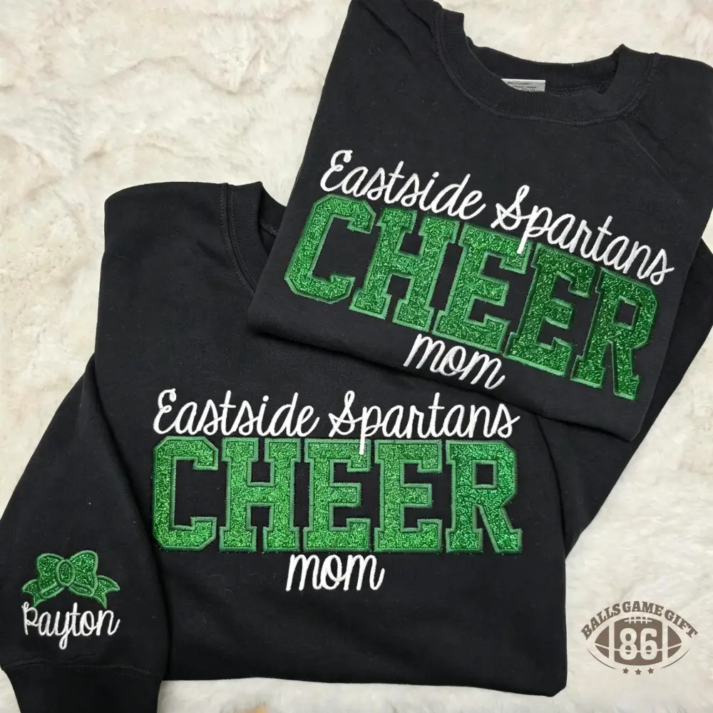 Custom Cheer Mom Glitter Chenille Sweatshirt with Kid Name Bow Embroidery Gift