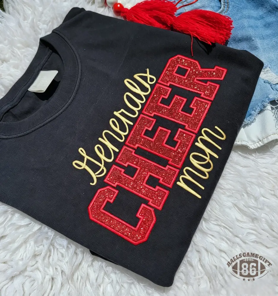 Custom Cheer Mom Glitter Chenille Sweatshirt with Kid Name Bow Embroidery Gift