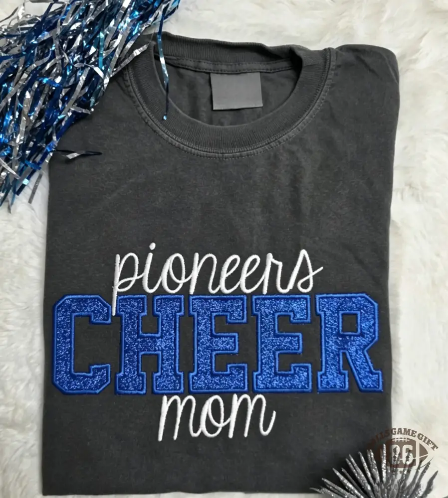 Custom Cheer Mom Glitter Chenille Sweatshirt with Kid Name Bow Embroidery Gift
