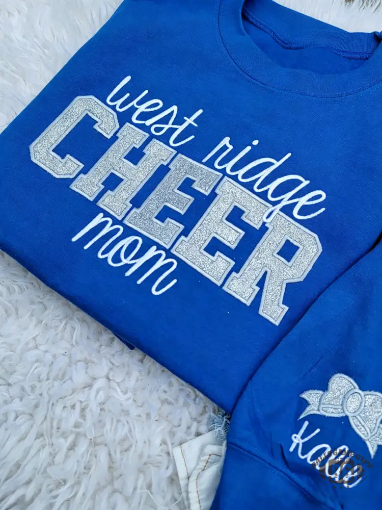Custom Cheer Mom Glitter Chenille Sweatshirt with Kid Name Bow Embroidery Gift