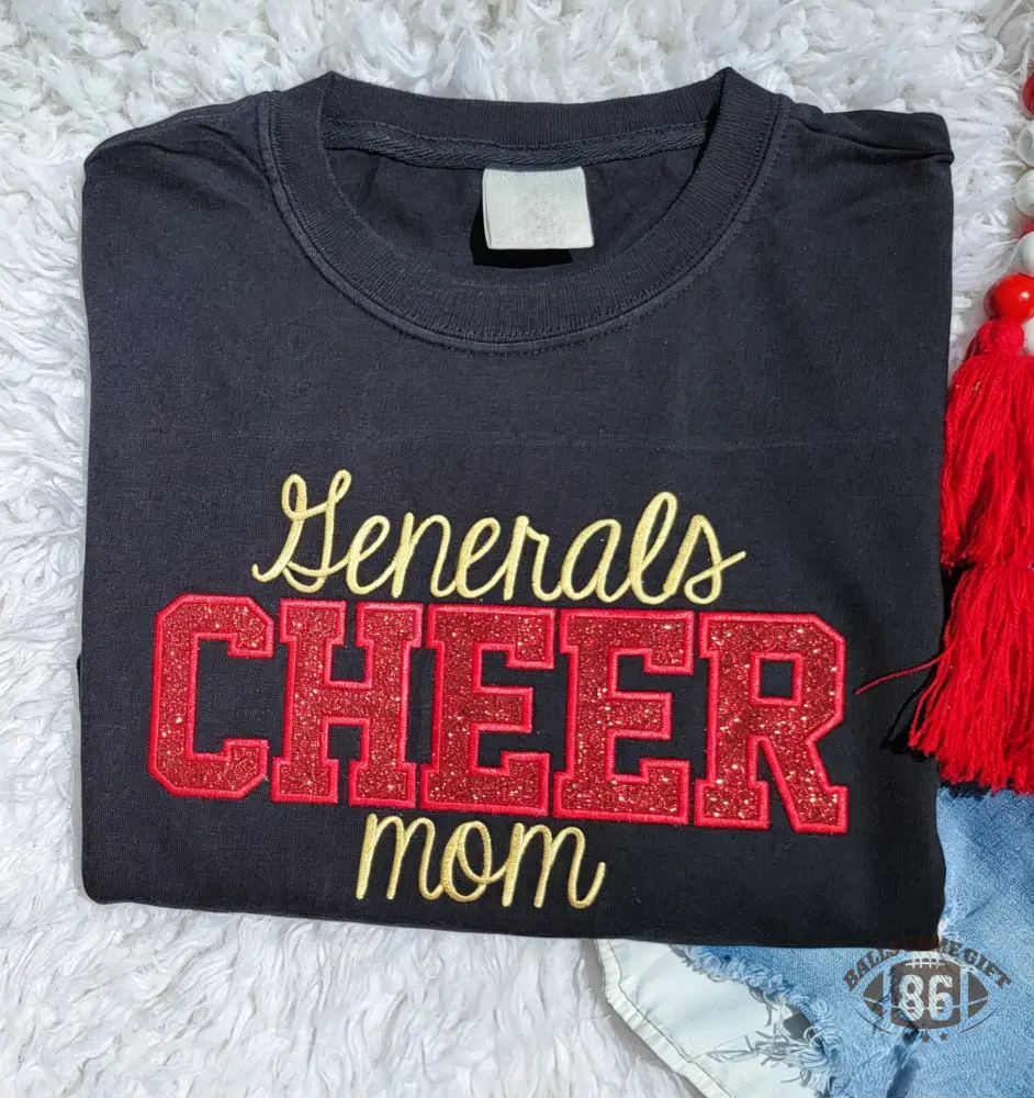 Custom Cheer Mom Glitter Chenille Sweatshirt with Kid Name Bow Embroidery Gift