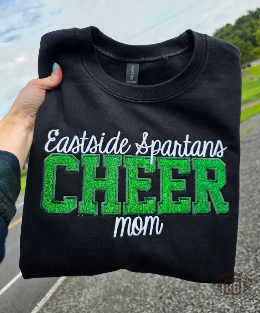 Custom Cheer Mom Glitter Chenille Sweatshirt with Kid Name Bow Embroidery Gift