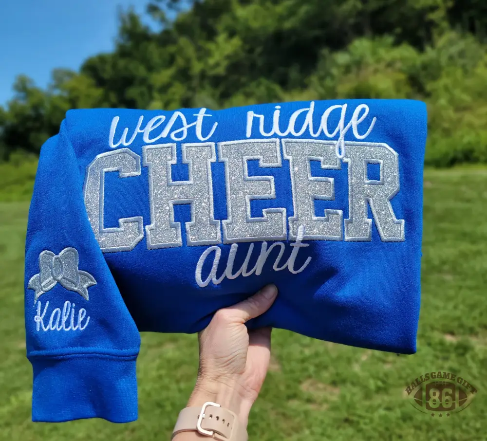 Custom Cheer Mom Glitter Chenille Sweatshirt with Kid Name Bow Embroidery Gift