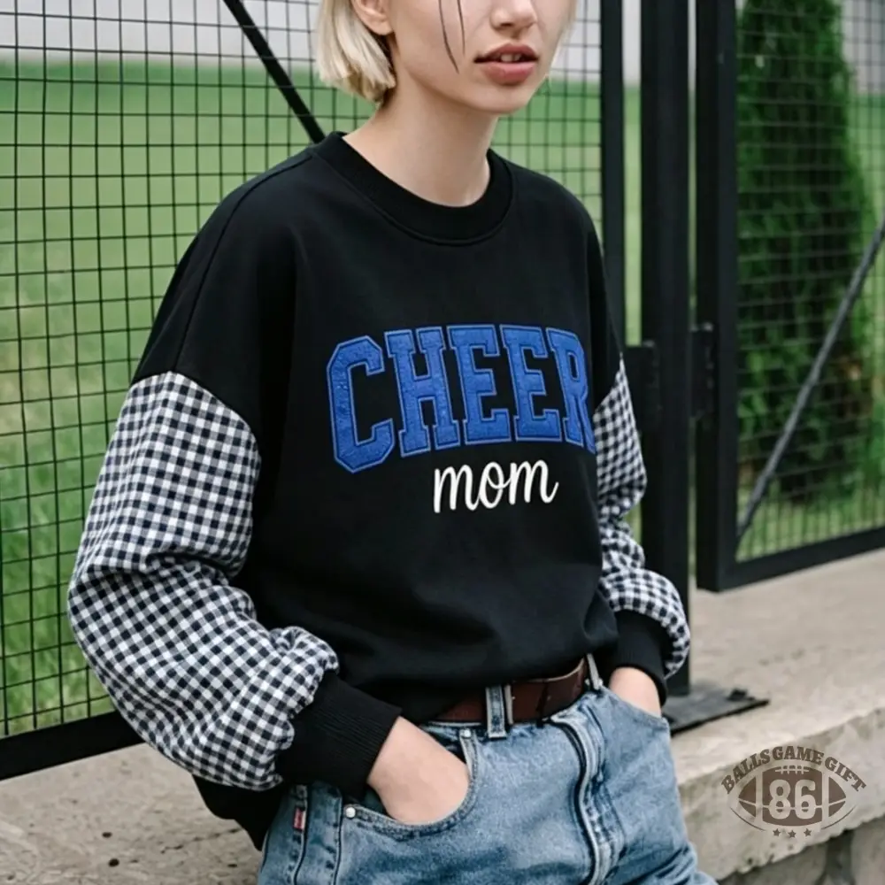 Custom Cheer Mom Plaid-Sleeve Sweatshirt, Personalized Back Mascot Name Game Day Gifts