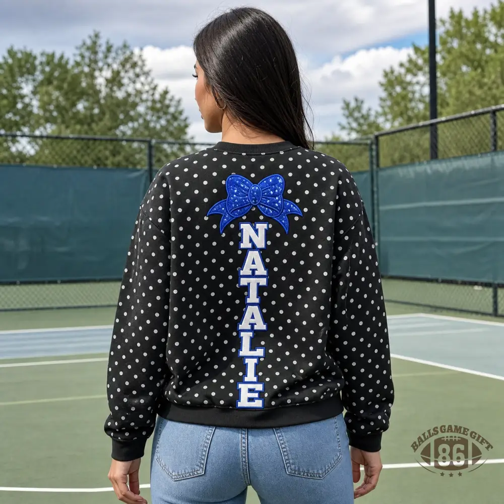 Custom Cheer Mom Polka Dot Crewneck Sweatshirt Sequin Bow Personalized Name Sweatshirt