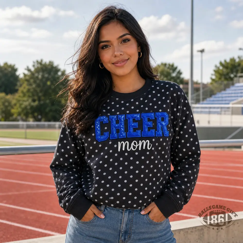 Custom Cheer Mom Polka Dot Crewneck Sweatshirt Sequin Bow Personalized Name Sweatshirt
