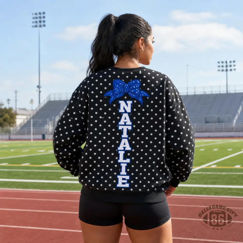 Custom Cheer Mom Polka Dot Crewneck Sweatshirt Sequin Bow Personalized Name Sweatshirt