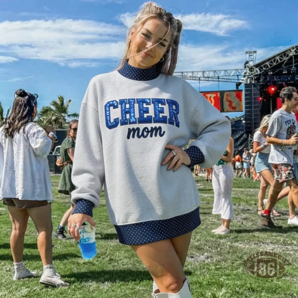 Custom Cheer Mom Polka Dot Mock Neck Sweatshirt, Bow & Personalized Name Embroidered Pullover