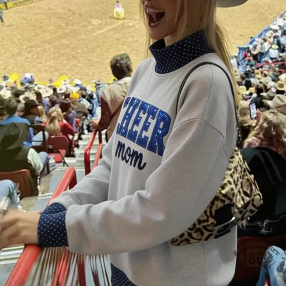 Custom Cheer Mom Polka Dot Mock Neck Sweatshirt, Bow & Personalized Name Embroidered Pullover