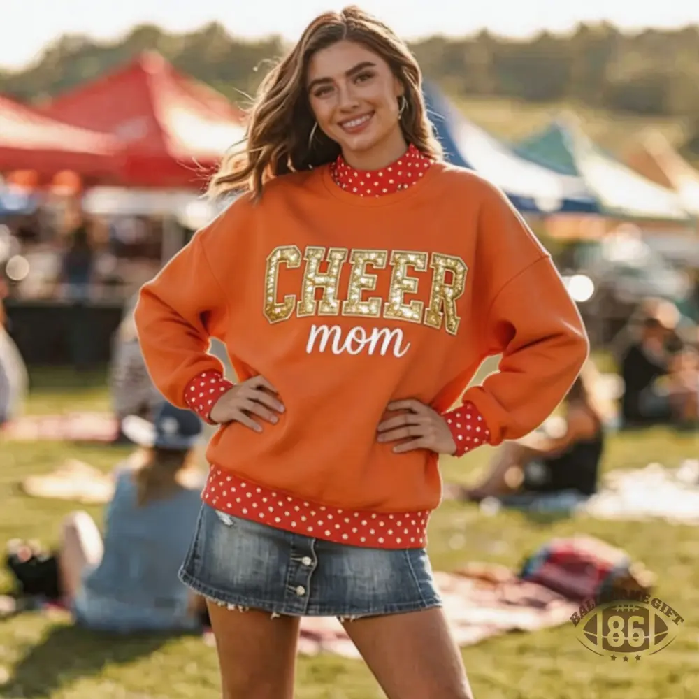 Custom Cheer Mom Polka Dot Mock Neck Sweatshirt, Bow & Personalized Name Embroidered Pullover