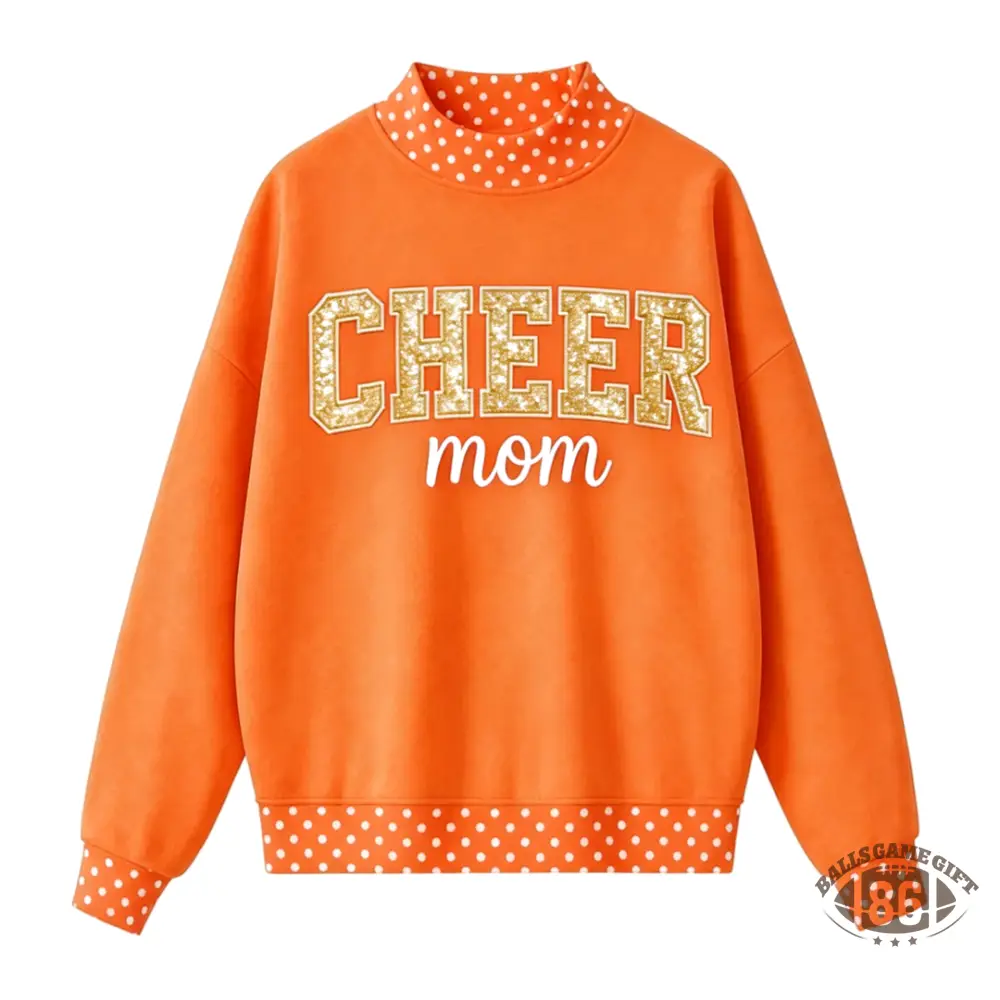 Custom Cheer Mom Polka Dot Mock Neck Sweatshirt, Bow & Personalized Name Embroidered Pullover