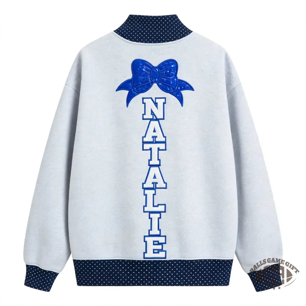 Custom Cheer Mom Polka Dot Mock Neck Sweatshirt, Bow & Personalized Name Embroidered Pullover