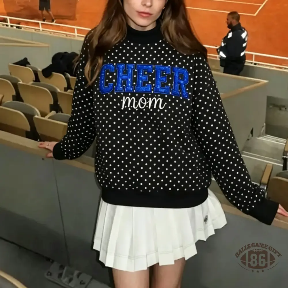 Custom Cheer Mom Sequin Polka Dot Mock Neck Sweatshirt