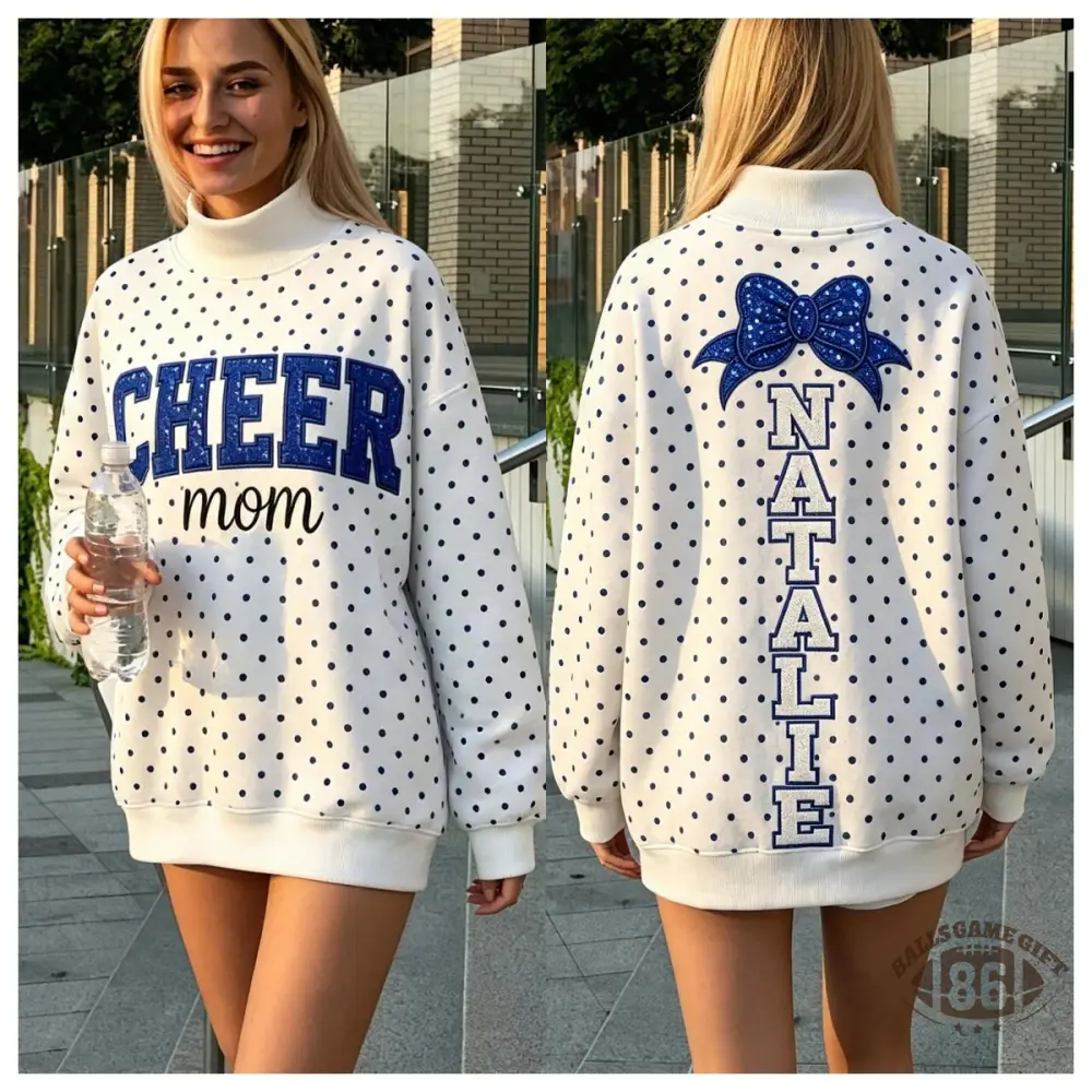Custom Cheer Mom Sequin Polka Dot Mock Neck Sweatshirt